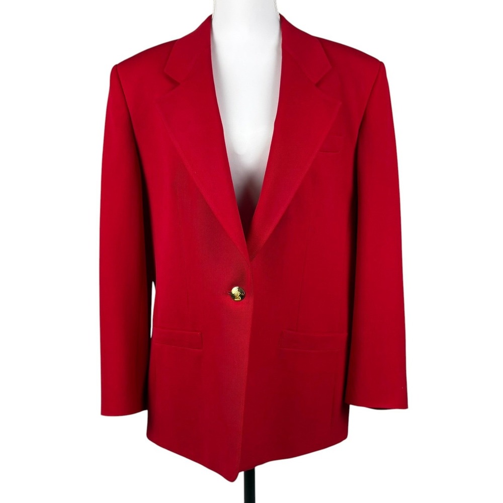 Austin Reed Red Wool Blazer Womens 8 Single Breasted Gold Buttons Vintage